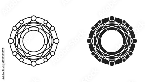 Circular Magic Circle Emblem - Black and White Line Art and Solid Fill