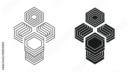 Abstract Hexagonal Geometric Logo Design - Line Art and Solid Icon