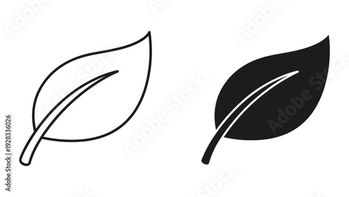 Outline and Solid Leaf Icons for Eco-Friendly and Nature Concepts