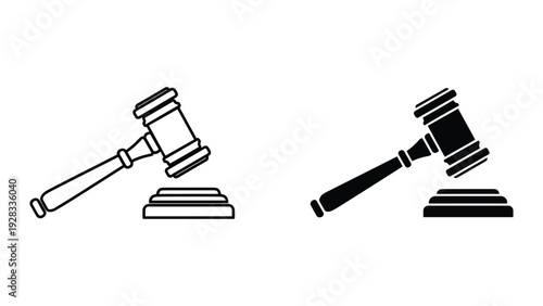 Gavel and Sounding Block Icons - Outline and Solid Fill Styles