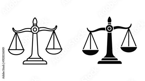 Scales of Justice Icon Set - Line Art and Silhouette