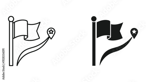 Flag with GPS Pin and Route Line Icon - Set of Two