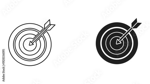 Target and Arrow Icons: Line Art and Solid Silhouette