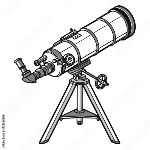 Black and white of a telescope on a tripod astronomy
