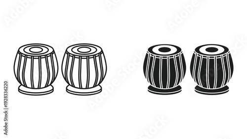 Tabla Drums - Line Art and Silhouette Icons