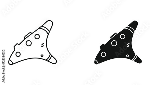 Ocarina Flute Instrument Icon Set - Outline and Solid Black Vector Art