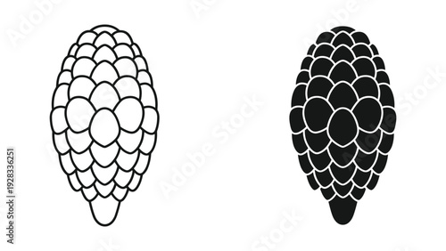 Pine Cone Icon Set: Outline and Solid Fill