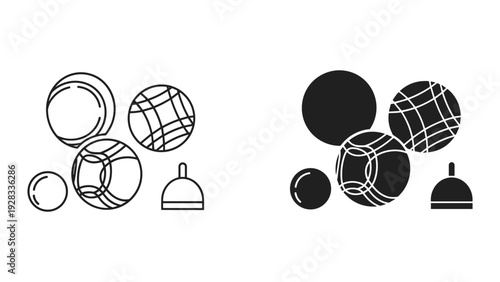 Bocce Balls and Jack - Line Art and Silhouette Icons