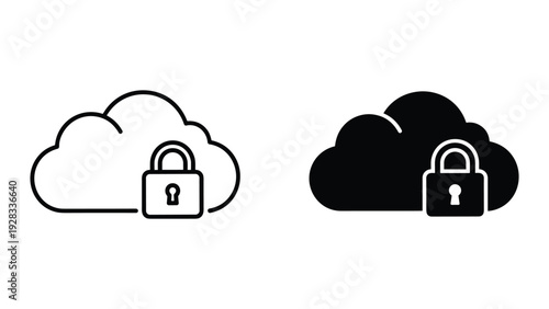 Cloud Security Icons: Locked Cloud Storage and Data Protection