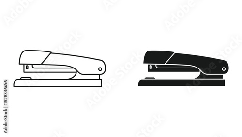Stapler Icons: Line Art and Solid Silhouette Comparison