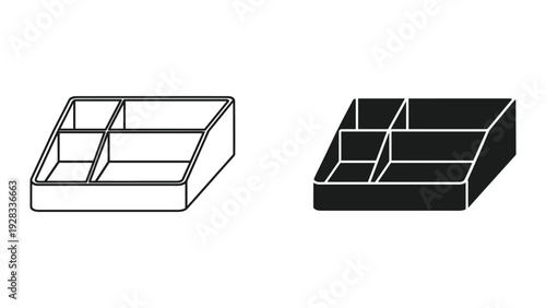 Cosmetic Organizer Holder Tray with Multiple Compartments - Line Art and Silhouette