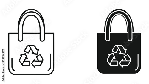 Recycling Symbol on Shopping Bag Icon - Black and White
