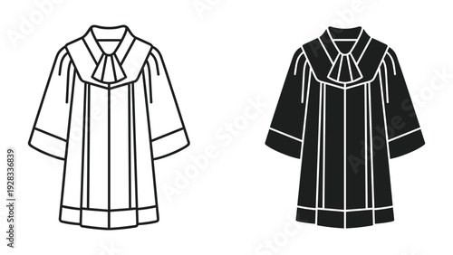 Judge's Robe, Lawyer Gown, Academic Regalia Icons: Line Art and Silhouette