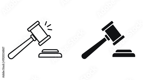 Gavel and Sounding Block Icons, Line and Solid Style, Legal Symbol