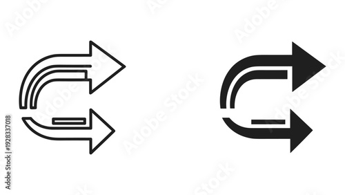 Opposite Arrows Icon Set: Line Art and Solid Fill Styles