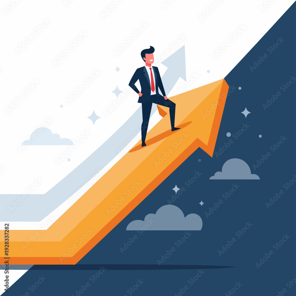 Fototapeta premium Businessman Standing on Rising Arrow.