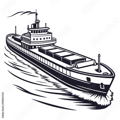 Black and white of a cargo ship boat vessel nautical