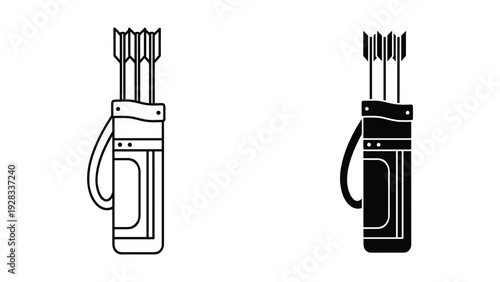 Quiver with Arrows Icon Set, Line Art and Silhouette