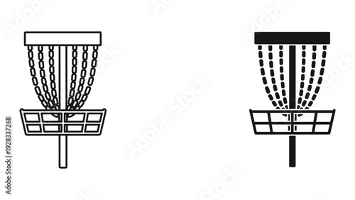 Disc golf basket icon set, outline and solid fill, vector illustration