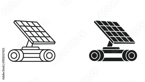 Solar panel on wheels icon set, line and solid fill, clean energy concept