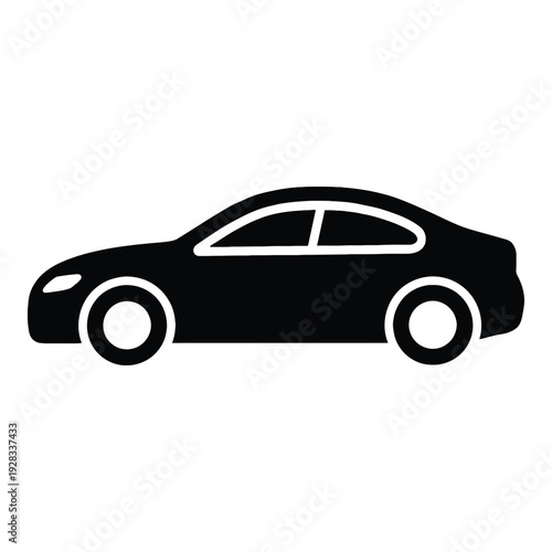 Black silhouette of a modern sedan car, side view, simple and clean design