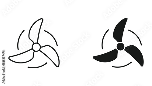 Fan Blade Icons: Line Art and Solid Black Silhouette