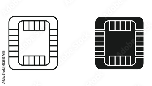 SIM Card Icon Set: Outline and Solid Black Vector Graphics