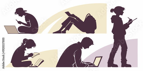 Diverse individuals engaged in various reading activities and postures Vector