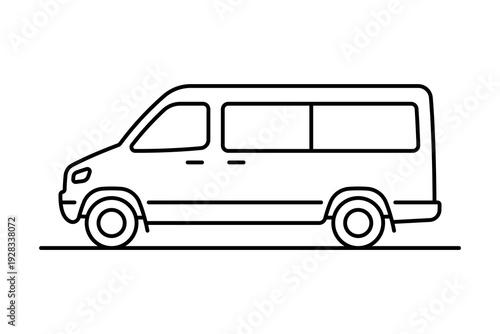 Minibus icon. Black outline linear silhouette. Editable strokes. Side view. Vector simple flat graphic illustration. Isolated object on a white background.