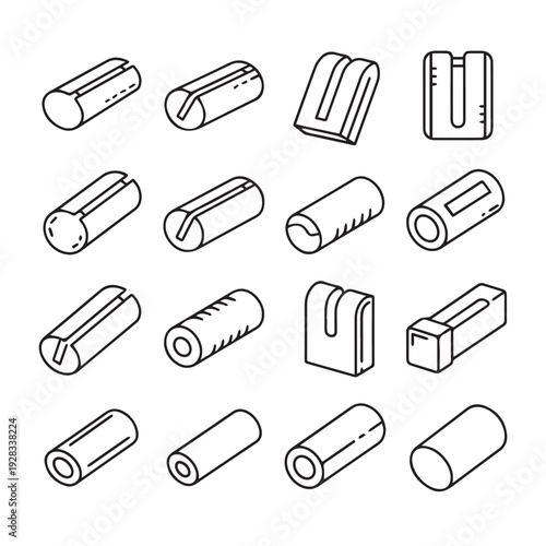 Various Fastener Pins and Bushings Collection Technical Illustration Isolated on White