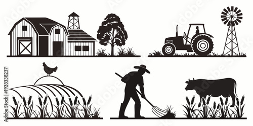 Historical progression of agricultural practices and technological advancements Vector