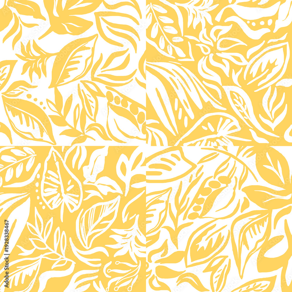 Fototapeta premium seamless abstact yellow white colour tropical leaf summer print pattern