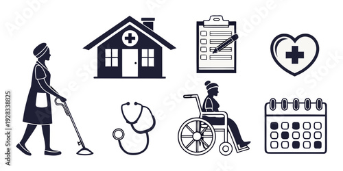 Icons representing accessibility, housing, and healthcare for diverse individuals Vector