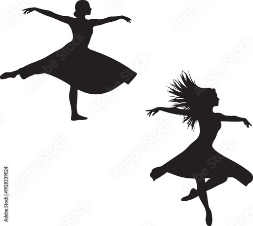 Two Ballet Dancers Silhouettes Dancing Gracefully