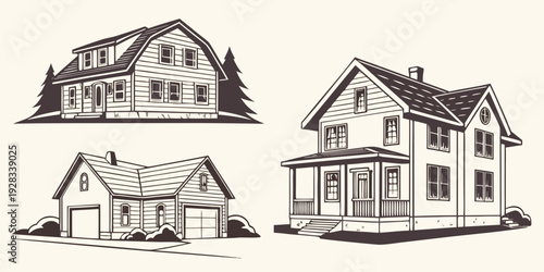 A collection of various house designs and architectural styles Vector