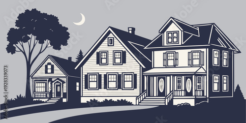 A quaint neighborhood with charming houses and a serene atmosphere. Vector