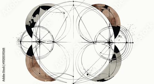 Abstract Geometric Composition with Earth Tones and Ink Textures