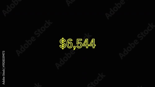  Dollar counting money business dollar number illustration on black background. Increasing dollar, financial growth. Business counting number. Dollar number animation for crypto bussiness