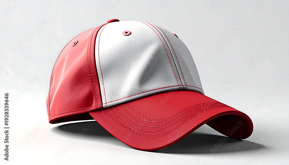 Fototapeta premium Red and White Baseball Cap on White Background.