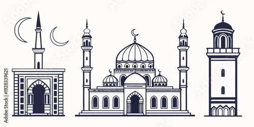 Iconic buildings and landmarks of islamic architecture and culture Vector
