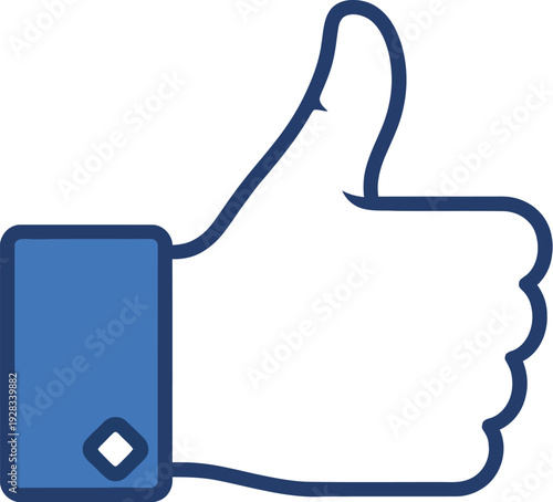 Simple blue and white graphic illustrates a widely recognized social media approval gesture with a thumb pointing upward.