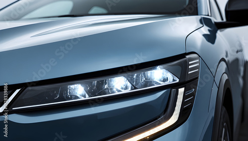Modern electric suv front detail showcasing sleek design and advanced led headlights.
