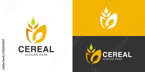 Creative simple cereal logo template. Abstract minimal wheat grain rice oatmeal logo design vector illustration.