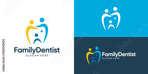Creative simple family dentist logo template. Minimal teeth with family, people, partner, friendship logo design vector illustration.