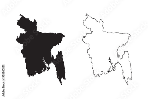 Bangladesh map vector illustration silhouette black and white outlines country borders geographic shape atlas element design cartography sketch icon isolated political partition land area national 