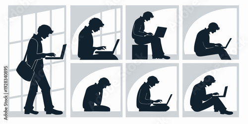 Illustrations of people using various devices in different positions Vector