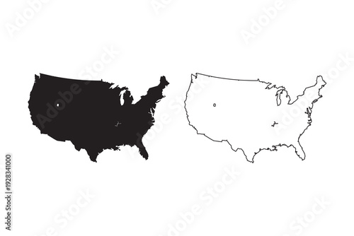 United states map vector illustration silhouette black and white outlines country borders geographic shape atlas element design cartography sketch icon isolated political partition land area america
