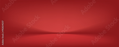 Abstract gradient podium background. Red empty 3d studio backdrop. Clean scene for product presentation. Christmas or New Year mockup template. Vector illustration.