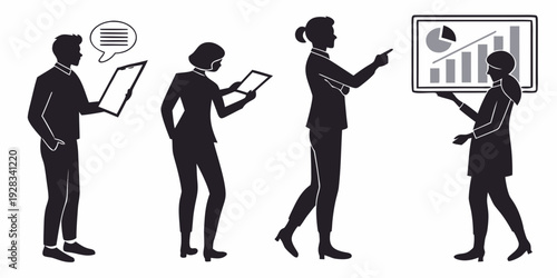Group of people using various digital devices and media in a modern setting Vector