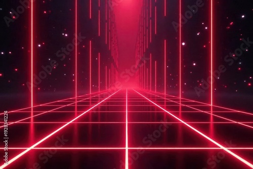 Crimson laser grid illuminates void, futuristic sci-fi effect , cosmos, streaks